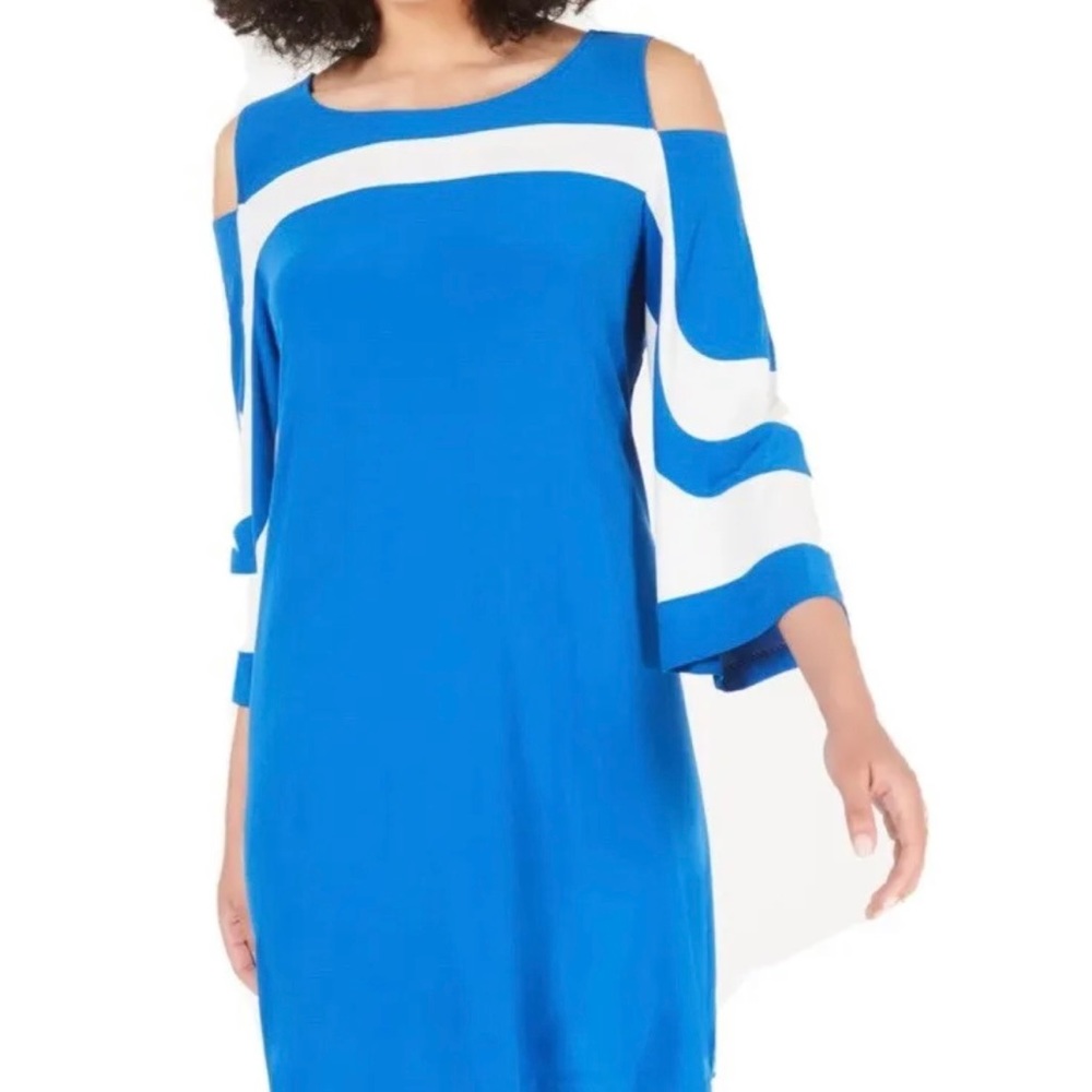 Alfani color block jewel neck Belle sleeve dress size S NEW with tags